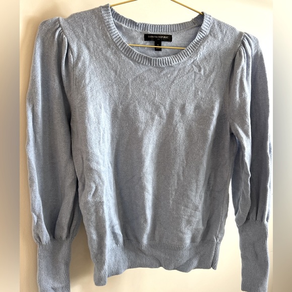 Light Blue Puff Sleeve Lightweight Sweater - Picture 1 of 7